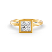 Princess Cut Real Moissanite Bezel Set Solitaire Ring 14K Gold Plated